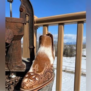 💯Hand Tooled Leather Genuine Cowhide Women Bootie Boot Boho Western Shoe New